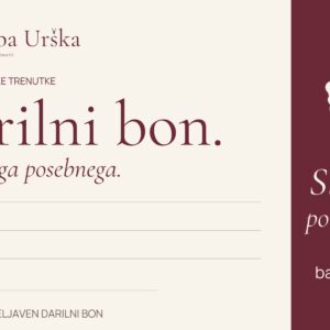 Kremno-bordo oblikovni predlog darilnega bona z Urškinim piškotnim znakom; ni veljaven bon